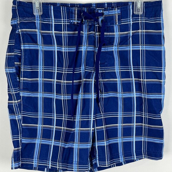 Logan Hill Swimwear Shorts Size S Blue Plaid Elastic Waist 30-32in Inseam 8in - Picture 1 of 9